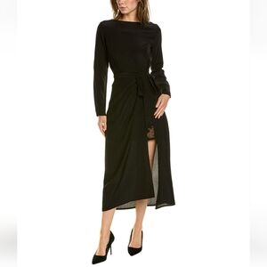 NWT The Kooples Vestiaire Black Silk Midi Dress with Lace Size L